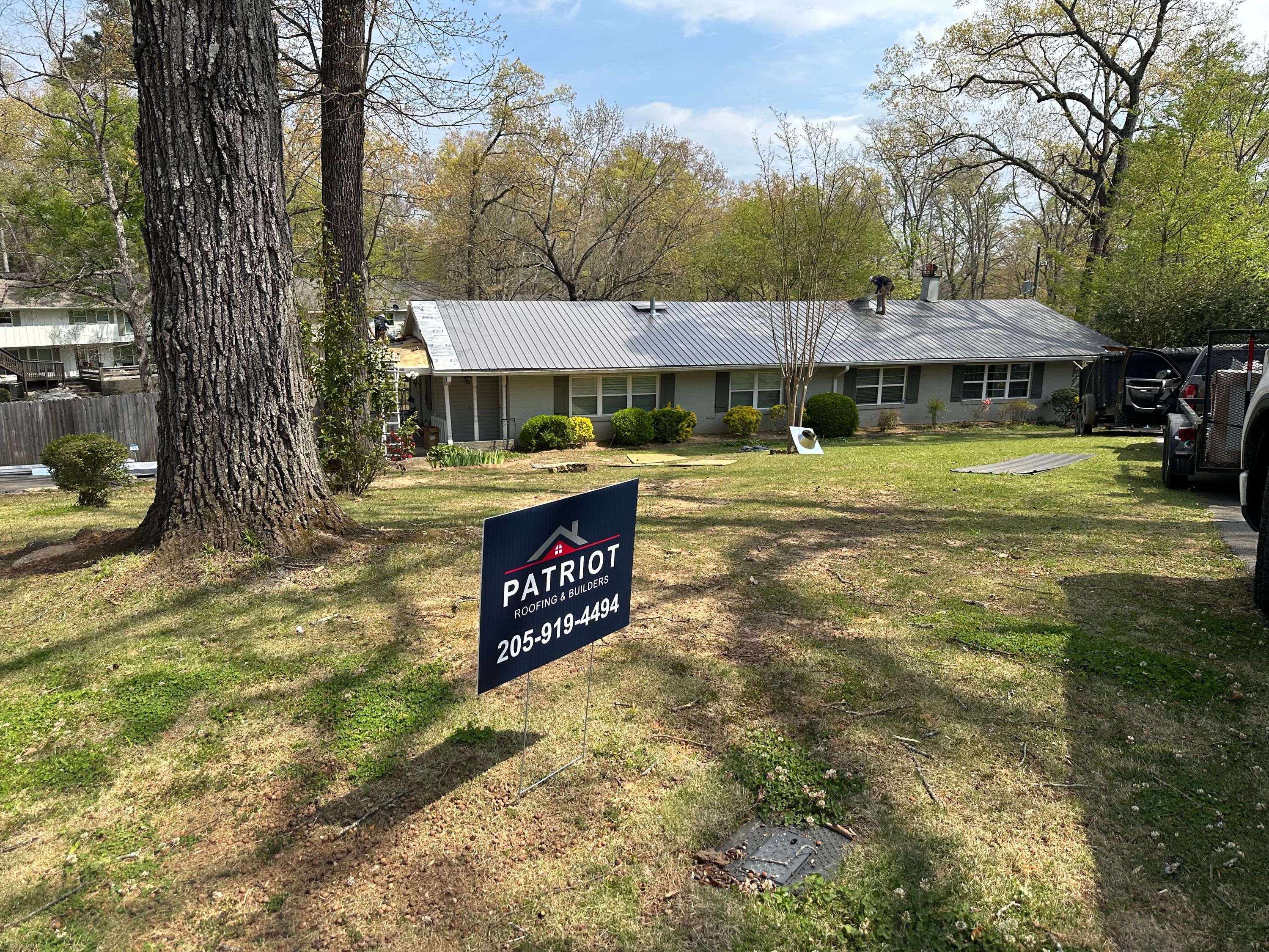 New metal roof installation on a ranch-style home in Vestavia Hills, Cahaba Heights.