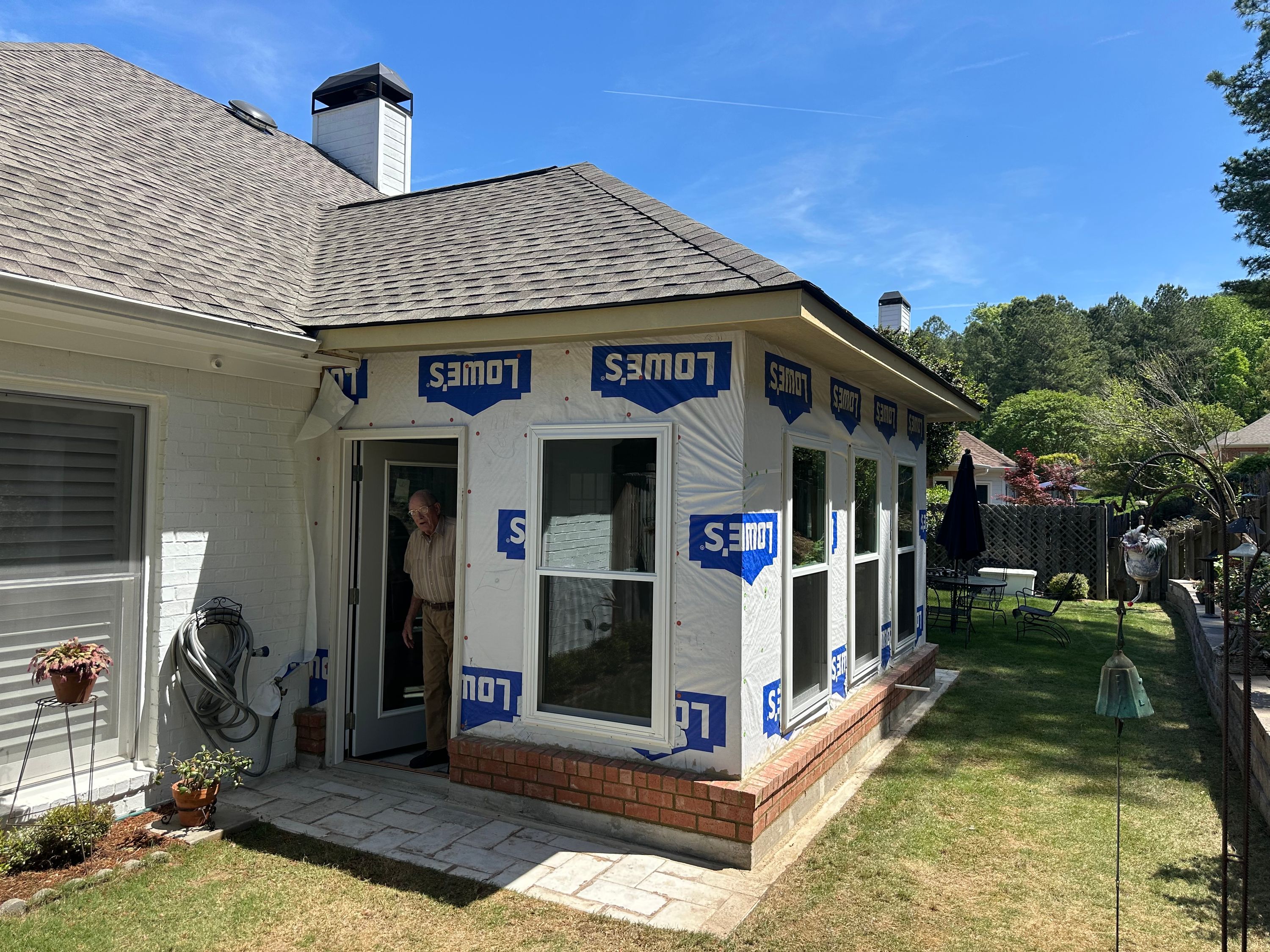 Roof shingles and exterior wall moisture barrier installed on a house in the Greystone neighborhood of Hoover.
